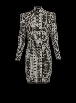 Short Bicolor Jacquard Knit Dress With Monogram-Balmain Discount