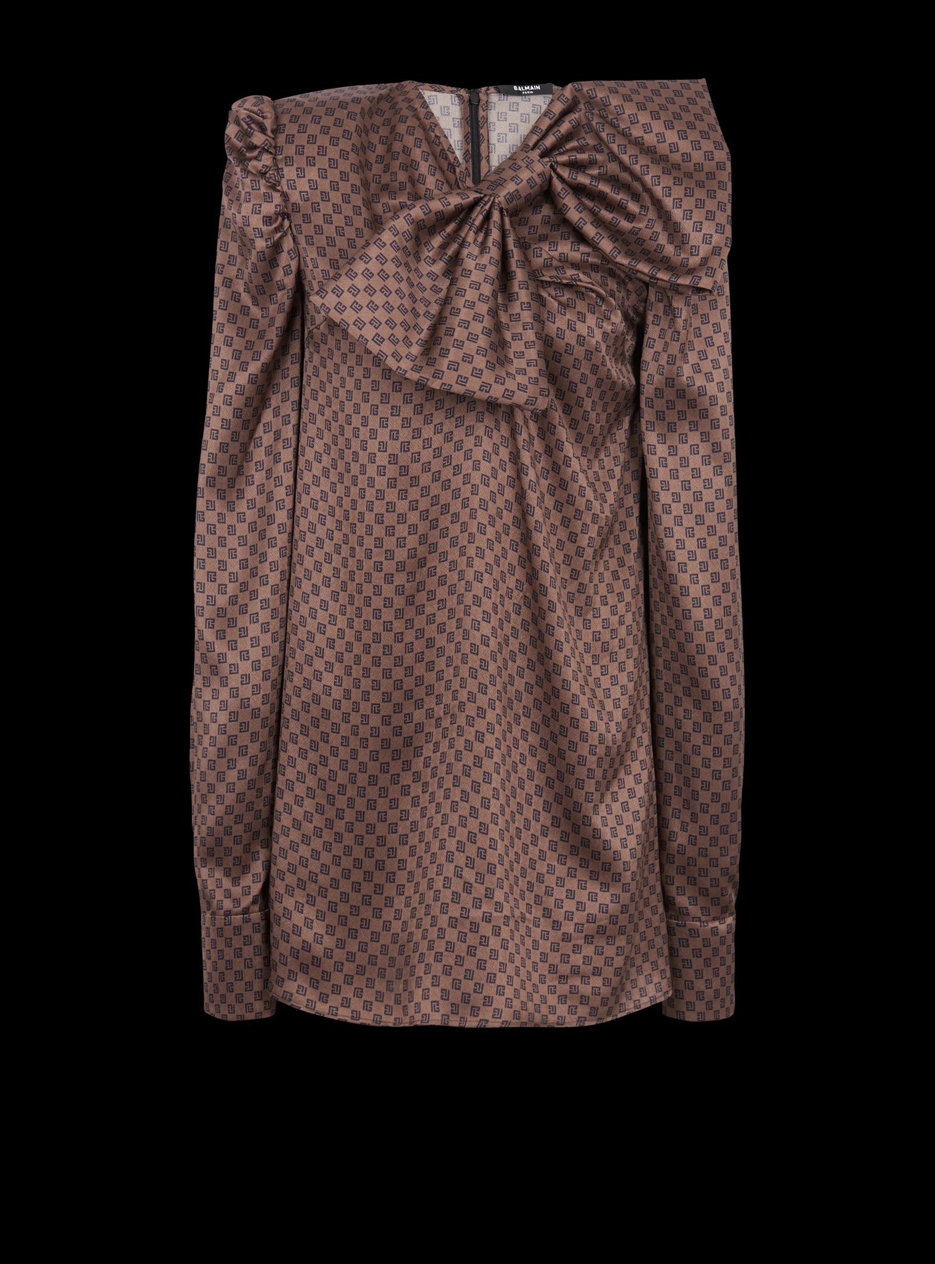Short Dress With A Large Bow And Mini Monogram Print-Balmain Best