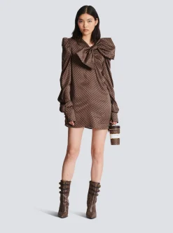 Short Dress With A Large Bow And Mini Monogram Print-Balmain Best