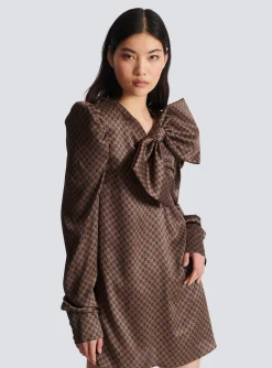 Short Dress With A Large Bow And Mini Monogram Print-Balmain Best