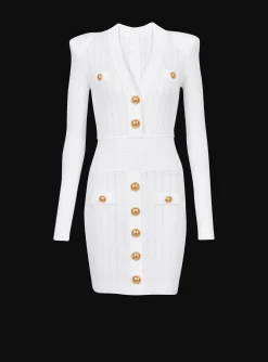 Short Eco-designed Knit Dress With Gold-tone Buttons-Balmain Clearance
