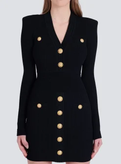 Short Eco-designed Knit Dress With Gold-tone Buttons-Balmain Best