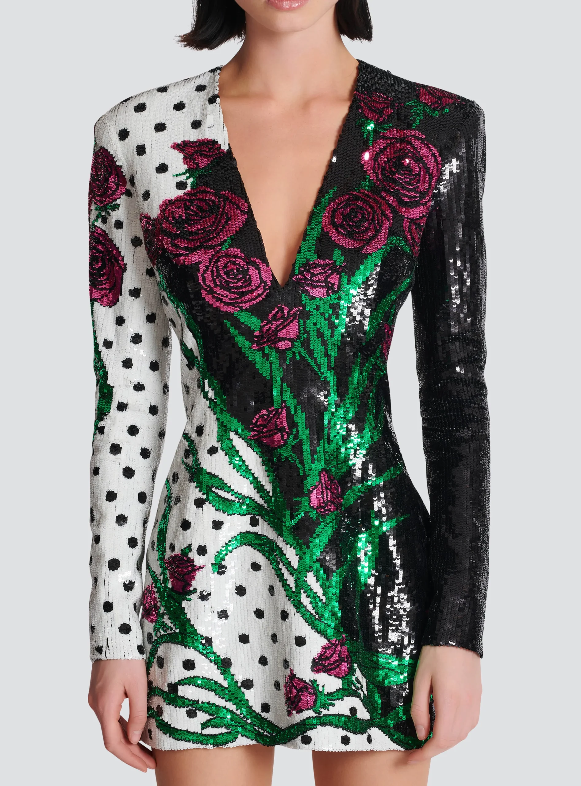 Short Embroidered Roses And Polka Dots Dress-Balmain Discount