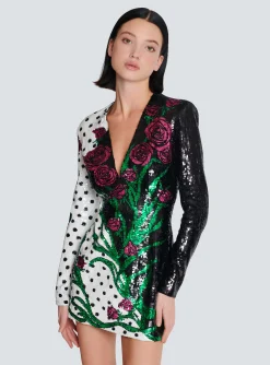 Short Embroidered Roses And Polka Dots Dress-Balmain Discount