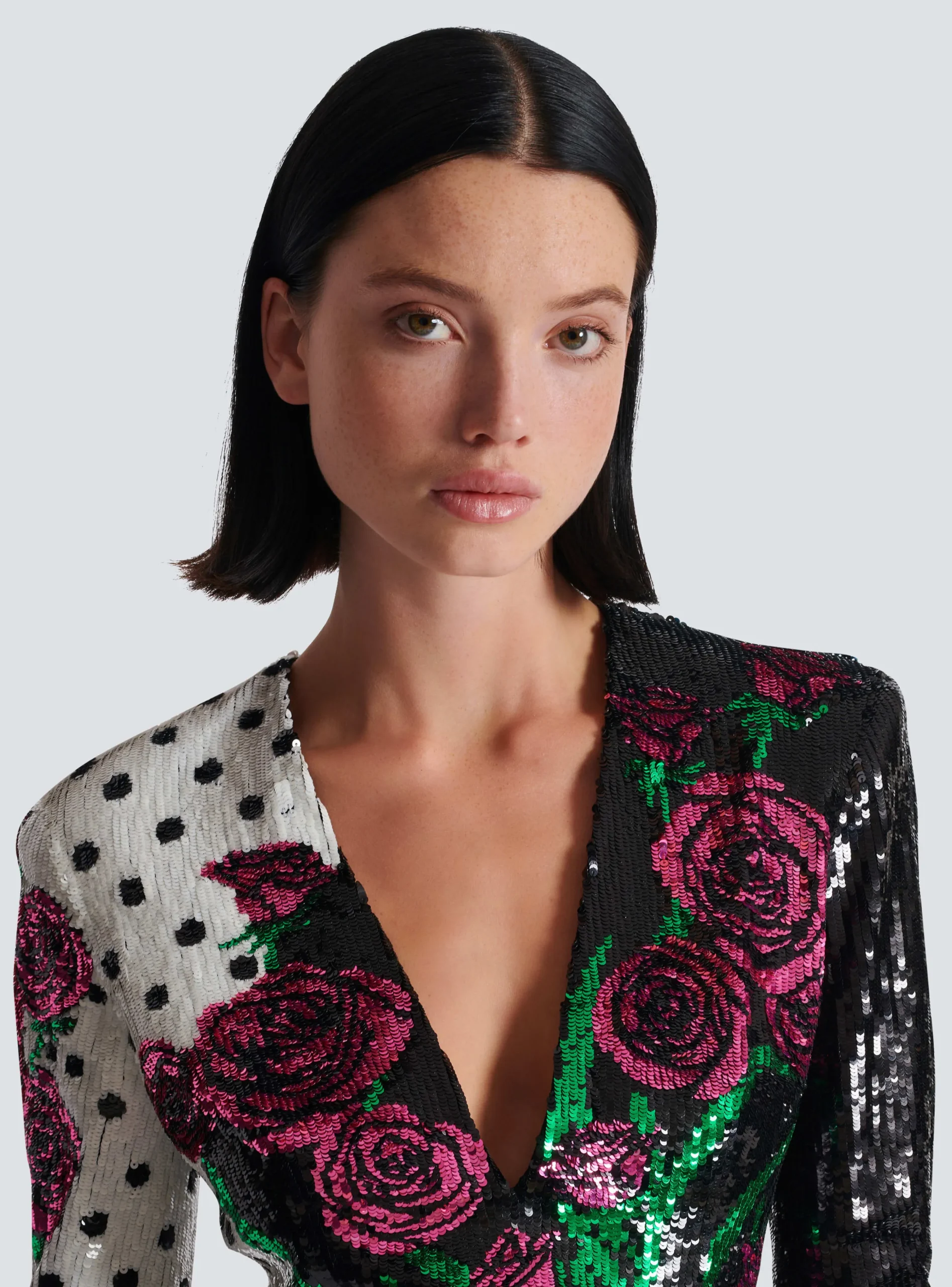 Short Embroidered Roses And Polka Dots Dress-Balmain Discount