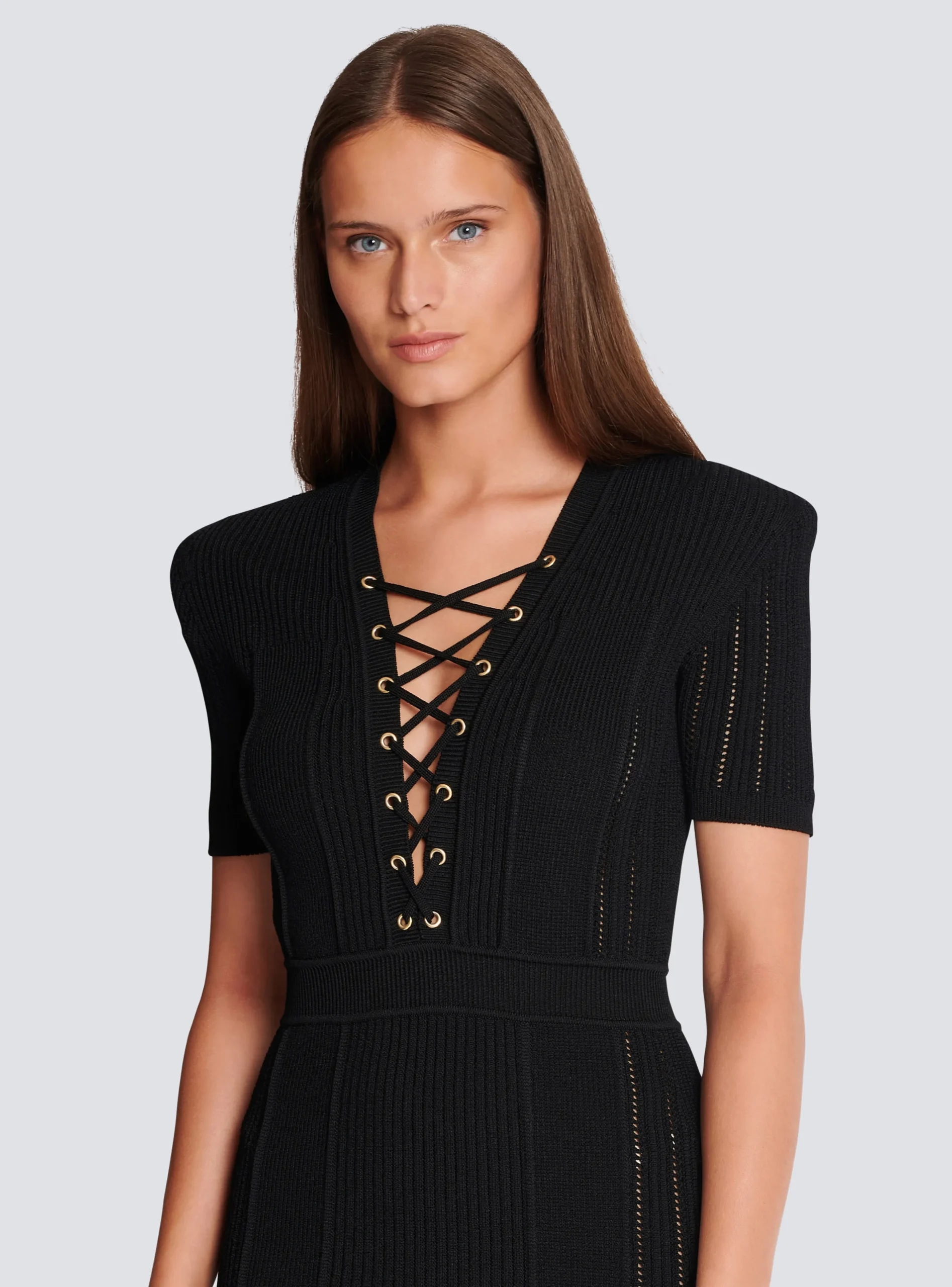 Short Fine Ribbed Knit Dress-Balmain Discount