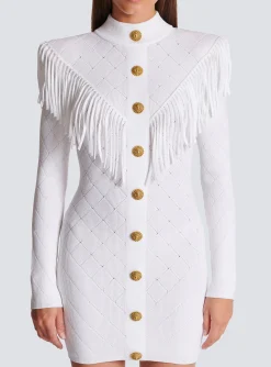 Short Fringed Fine Knit Dress-Balmain Sale