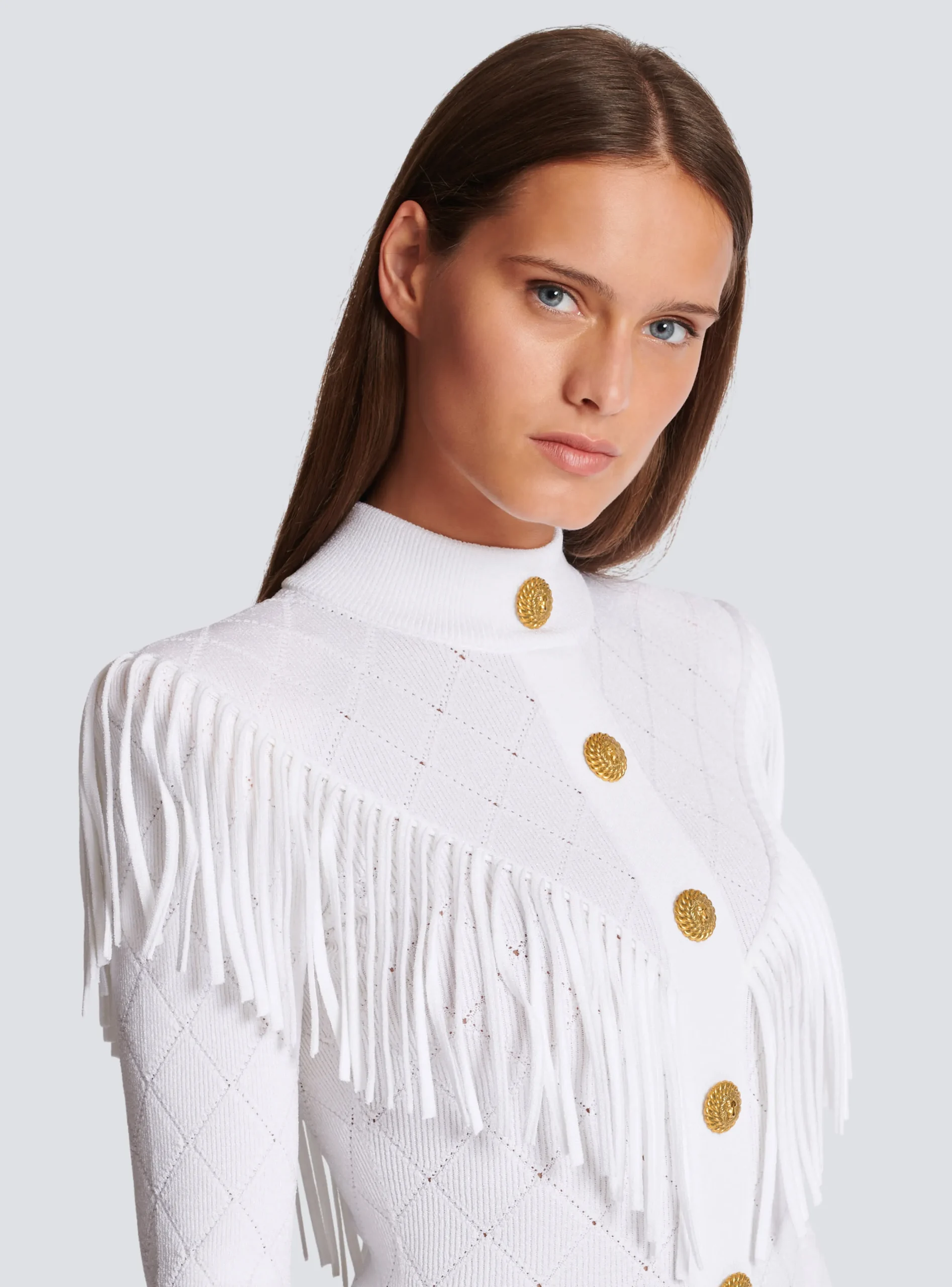 Short Fringed Fine Knit Dress-Balmain Sale