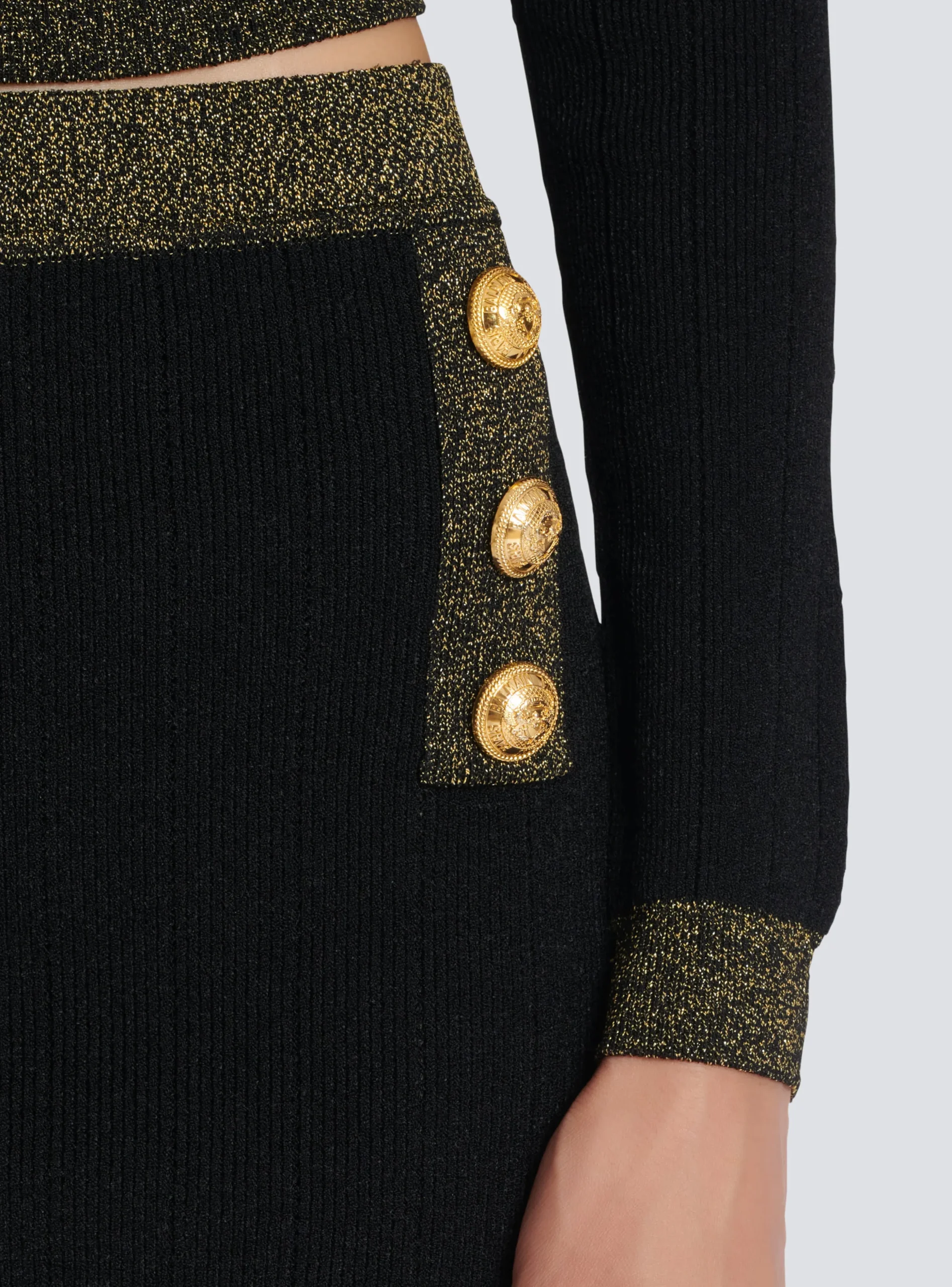 Short Knit Skirt With Gold Trim-Balmain Sale