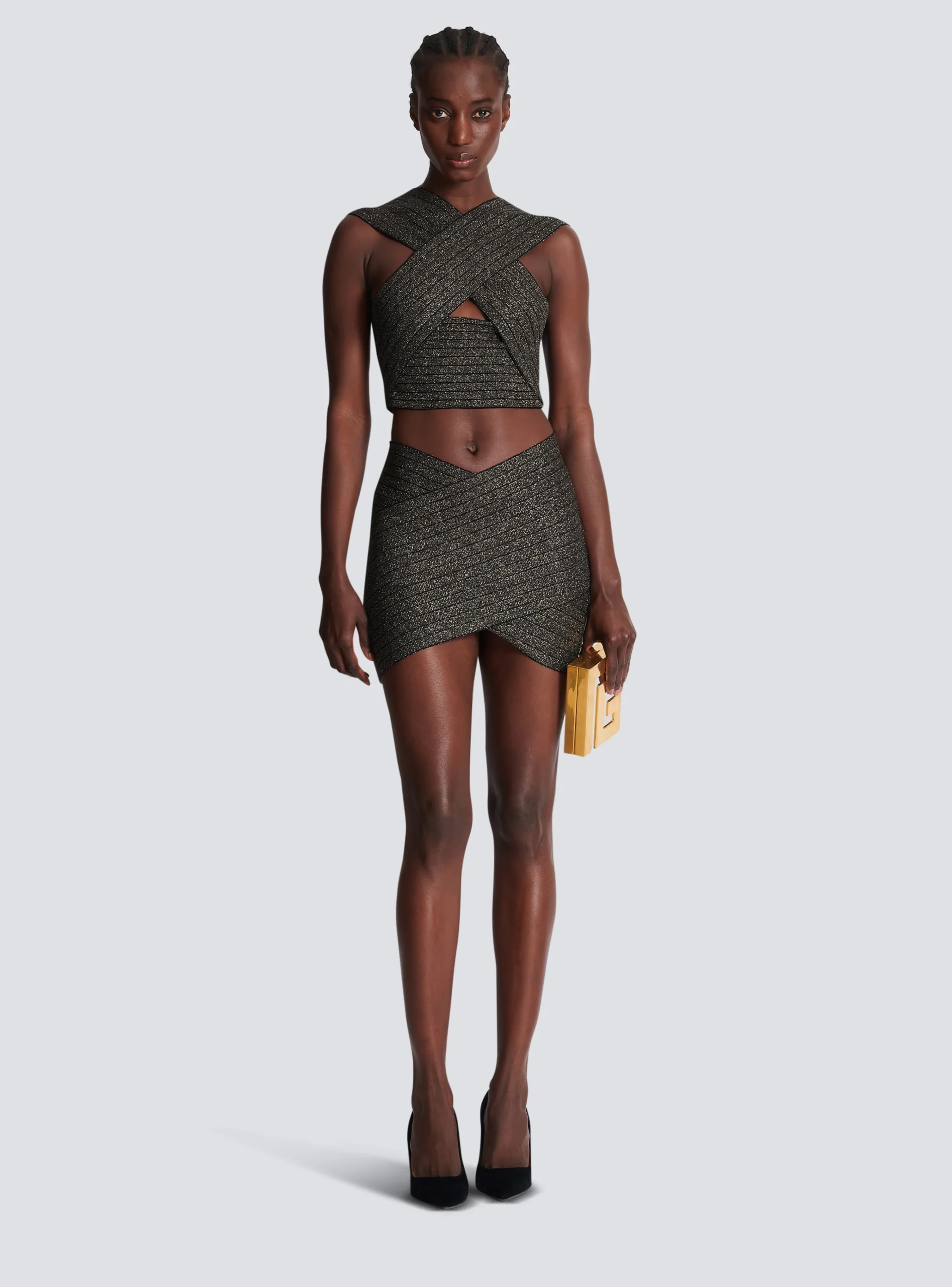 Short Knit Skirt With Stripes-Balmain Outlet