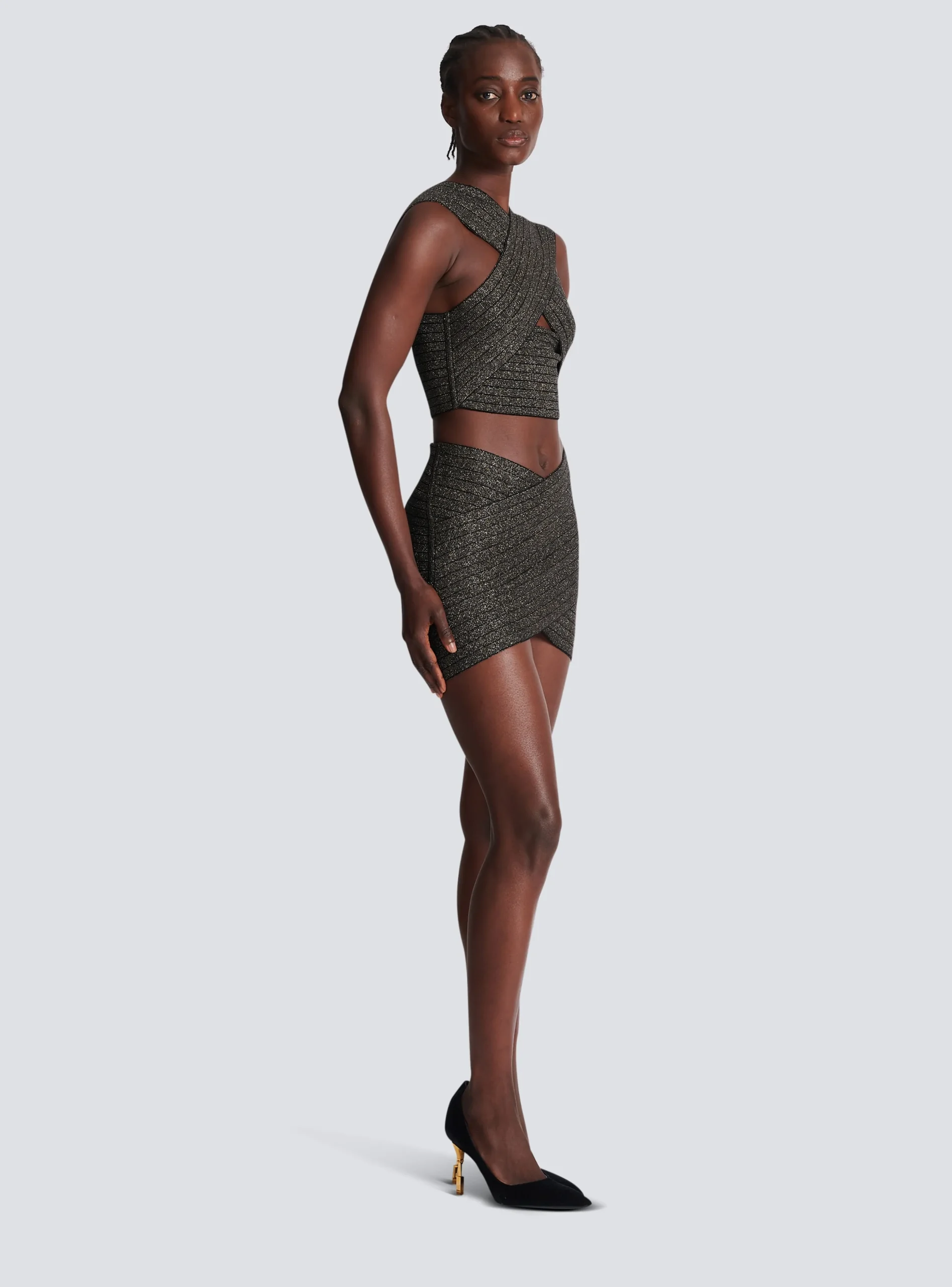 Short Knit Skirt With Stripes-Balmain Outlet
