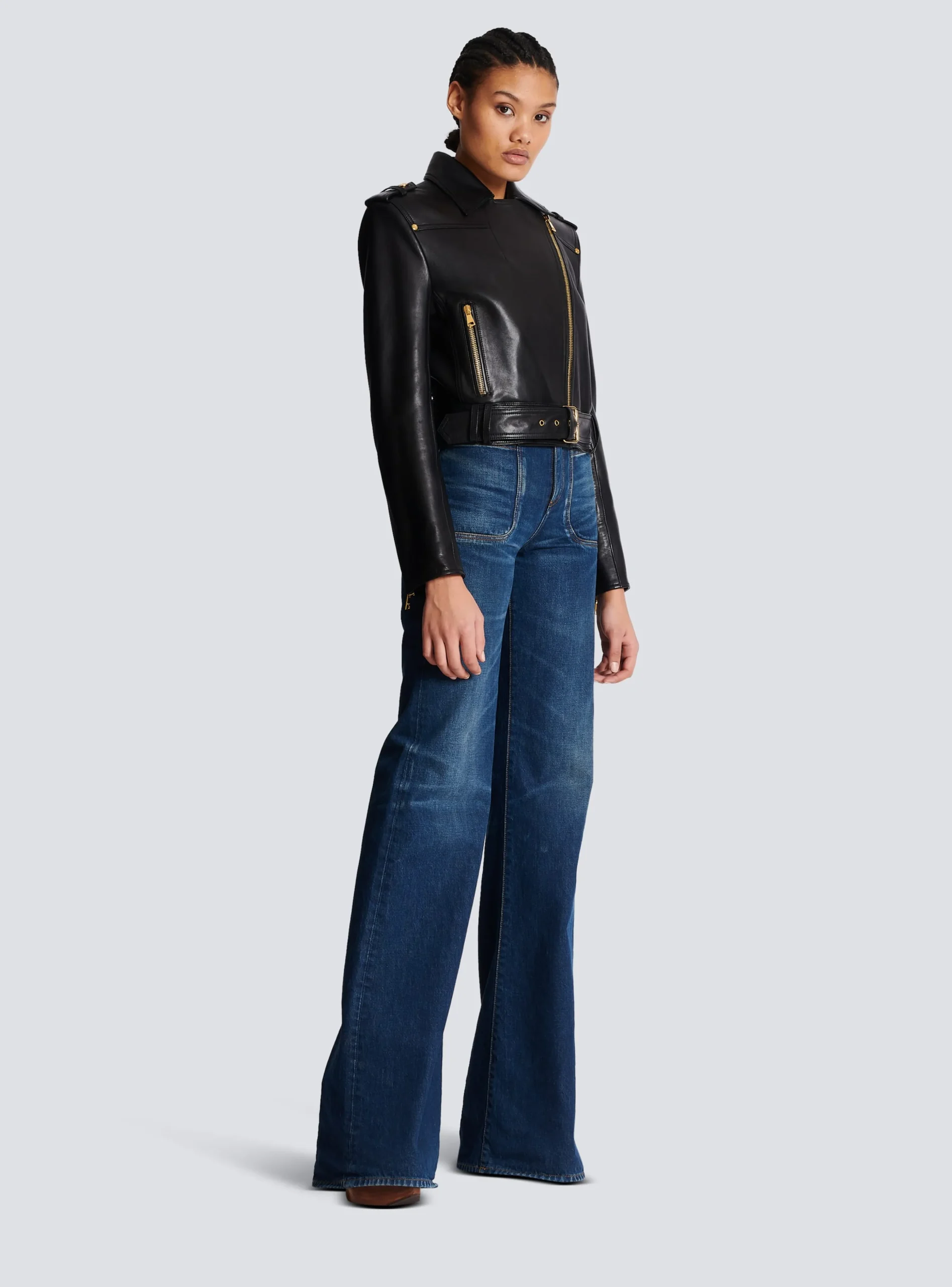 Short Leather Biker Jacket-Balmain Best Sale