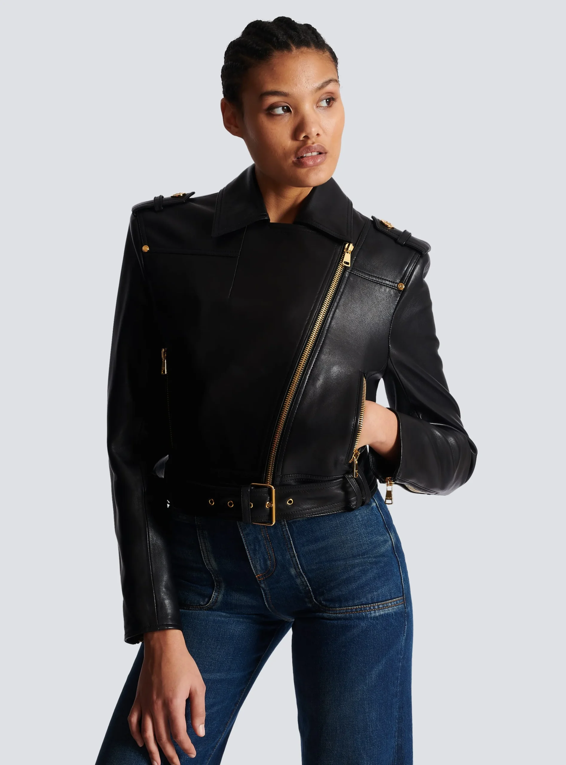 Short Leather Biker Jacket-Balmain Best Sale