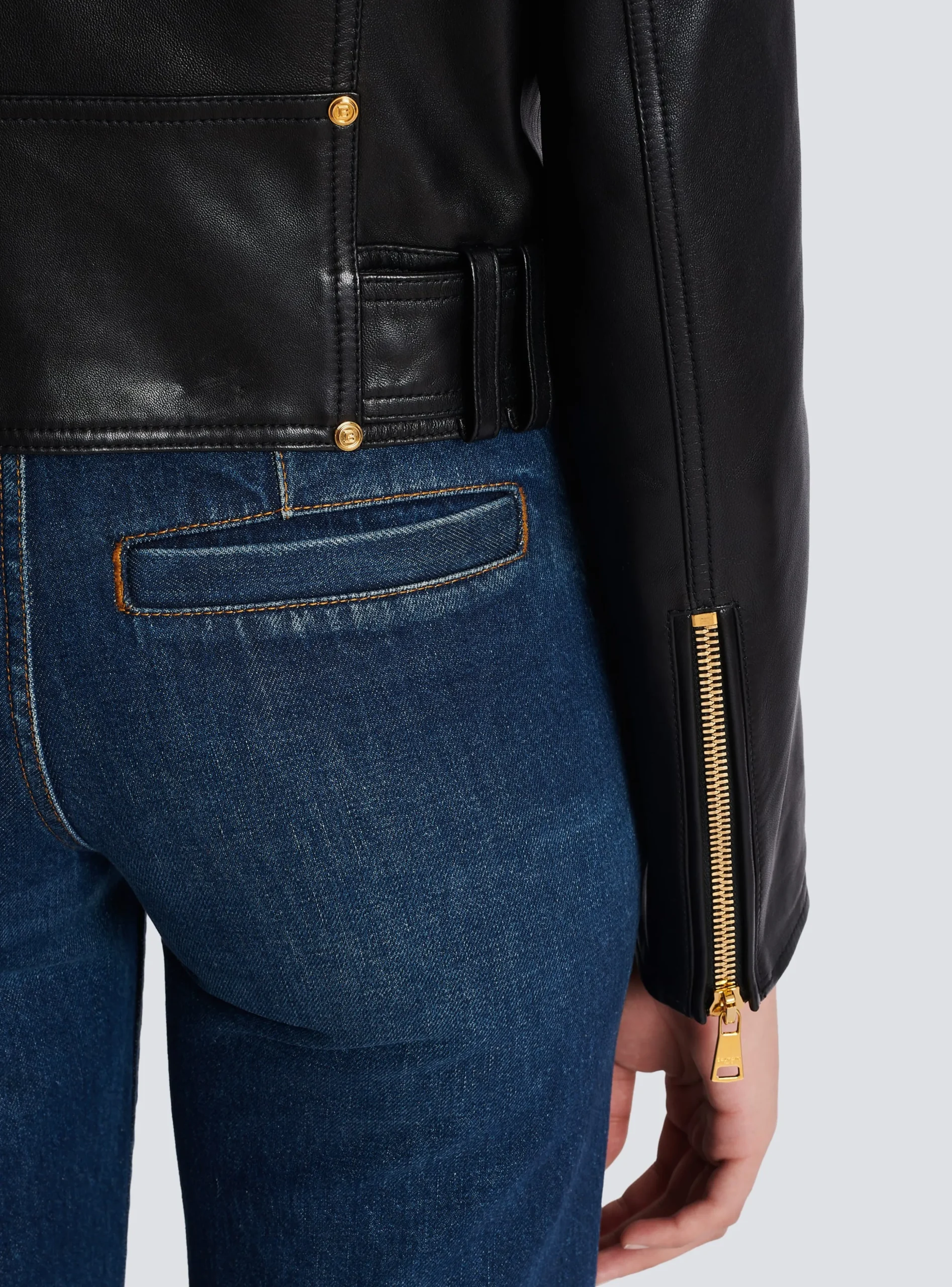 Short Leather Biker Jacket-Balmain Best Sale