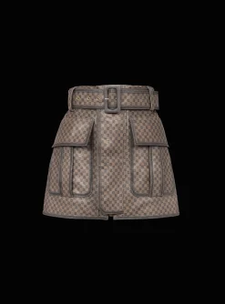 Short Leather Skirt With Mini Monogram Print-Balmain Cheap
