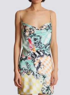 Short Satin Slip Dress With Baroque Print-Balmain Best Sale