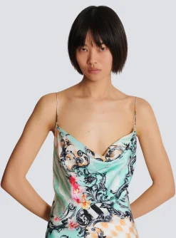 Short Satin Slip Dress With Baroque Print-Balmain Best Sale