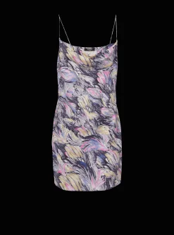 Short Satin Slip Dress With Feather Print-Balmain Clearance