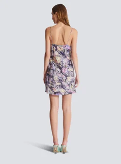 Short Satin Slip Dress With Feather Print-Balmain Clearance
