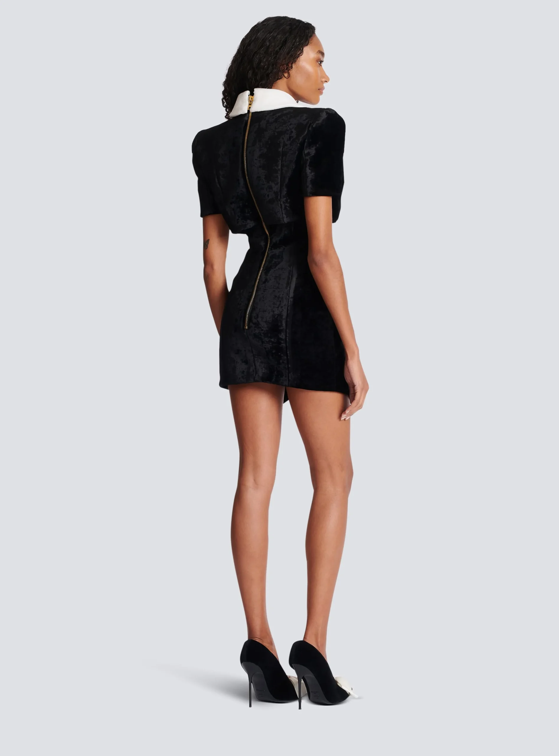 Short Structured Dress In Velvet And Crepe-Balmain Outlet