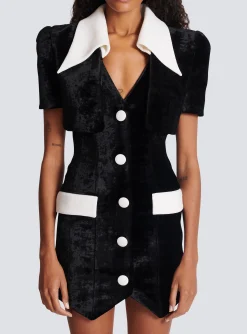 Short Structured Dress In Velvet And Crepe-Balmain Outlet