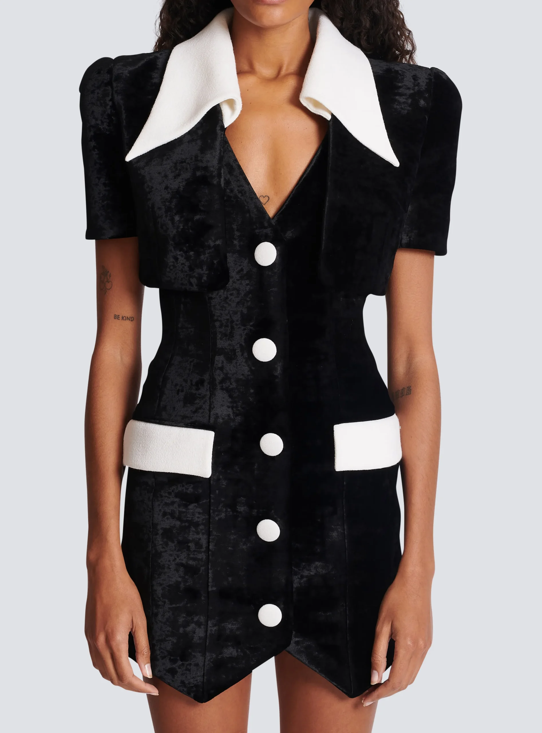 Short Structured Dress In Velvet And Crepe-Balmain Outlet