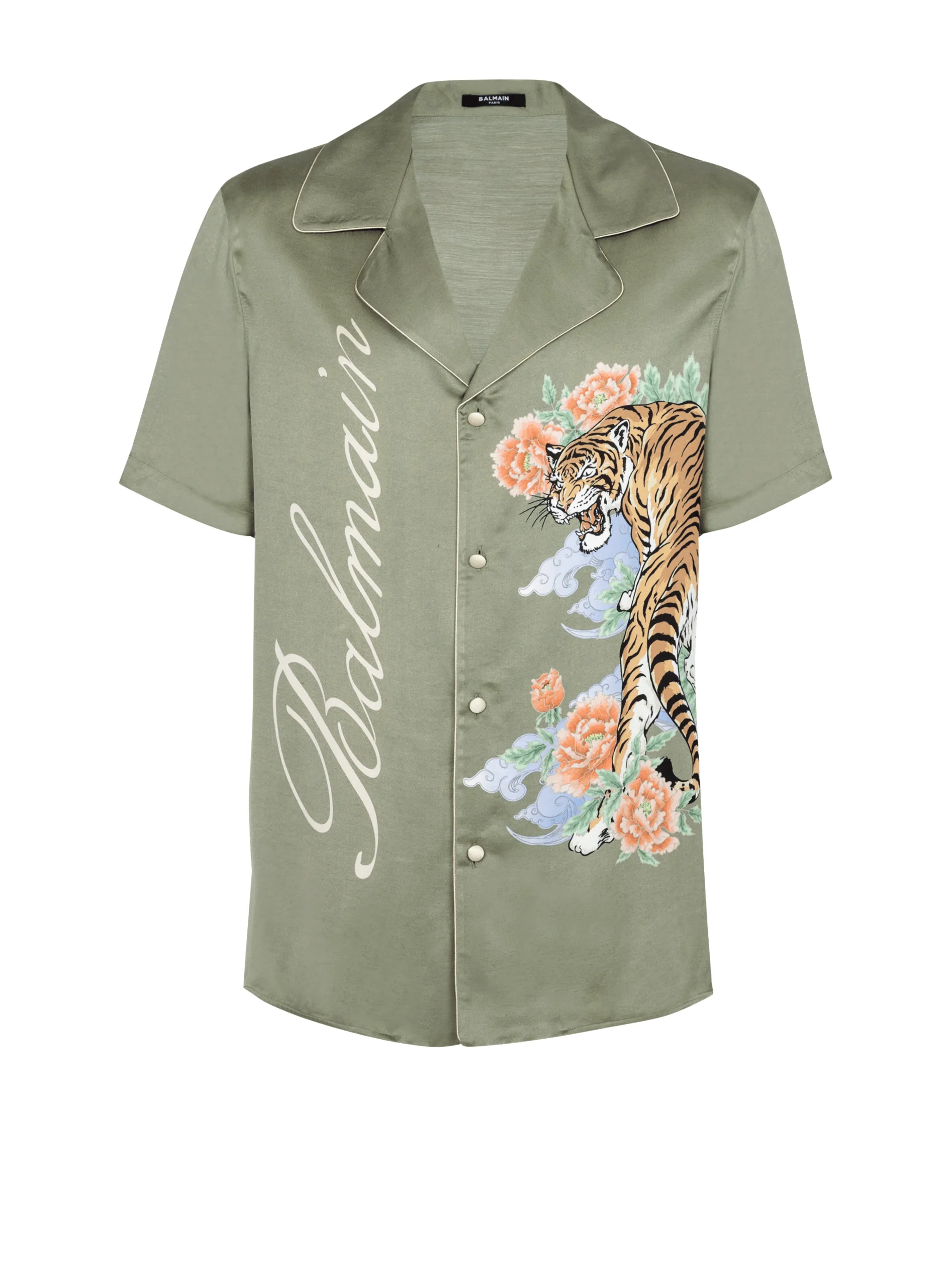 Short-sleeved Satin Shirt With Tiger Print-Balmain Outlet