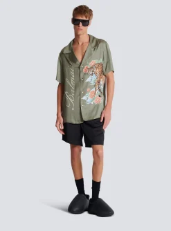 Short-sleeved Satin Shirt With Tiger Print-Balmain Outlet
