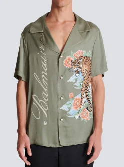 Short-sleeved Satin Shirt With Tiger Print-Balmain Outlet
