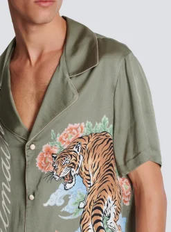 Short-sleeved Satin Shirt With Tiger Print-Balmain Outlet