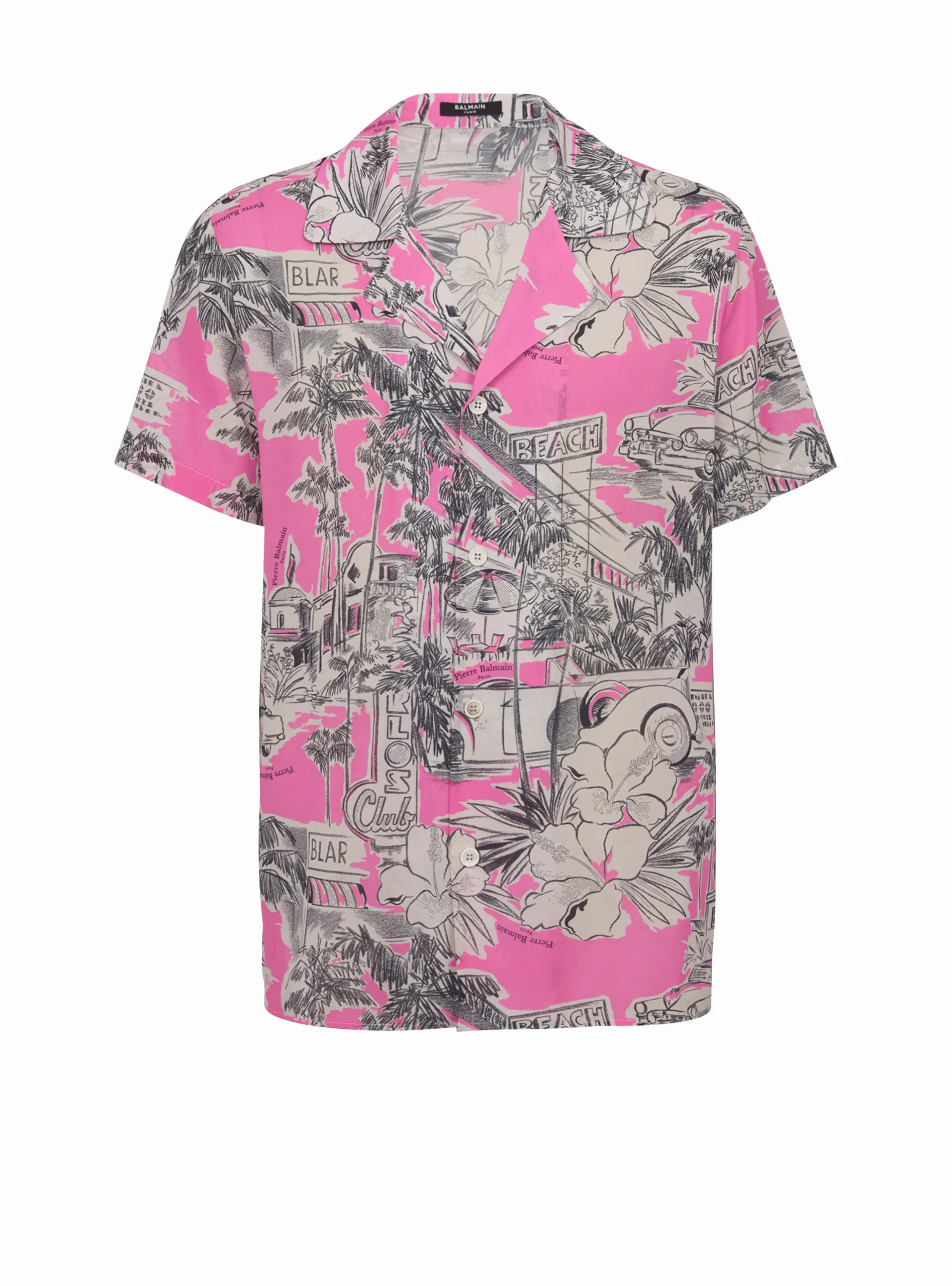 Short-sleeved Silk Pyjama Shirt With Miami Print-Balmain Hot