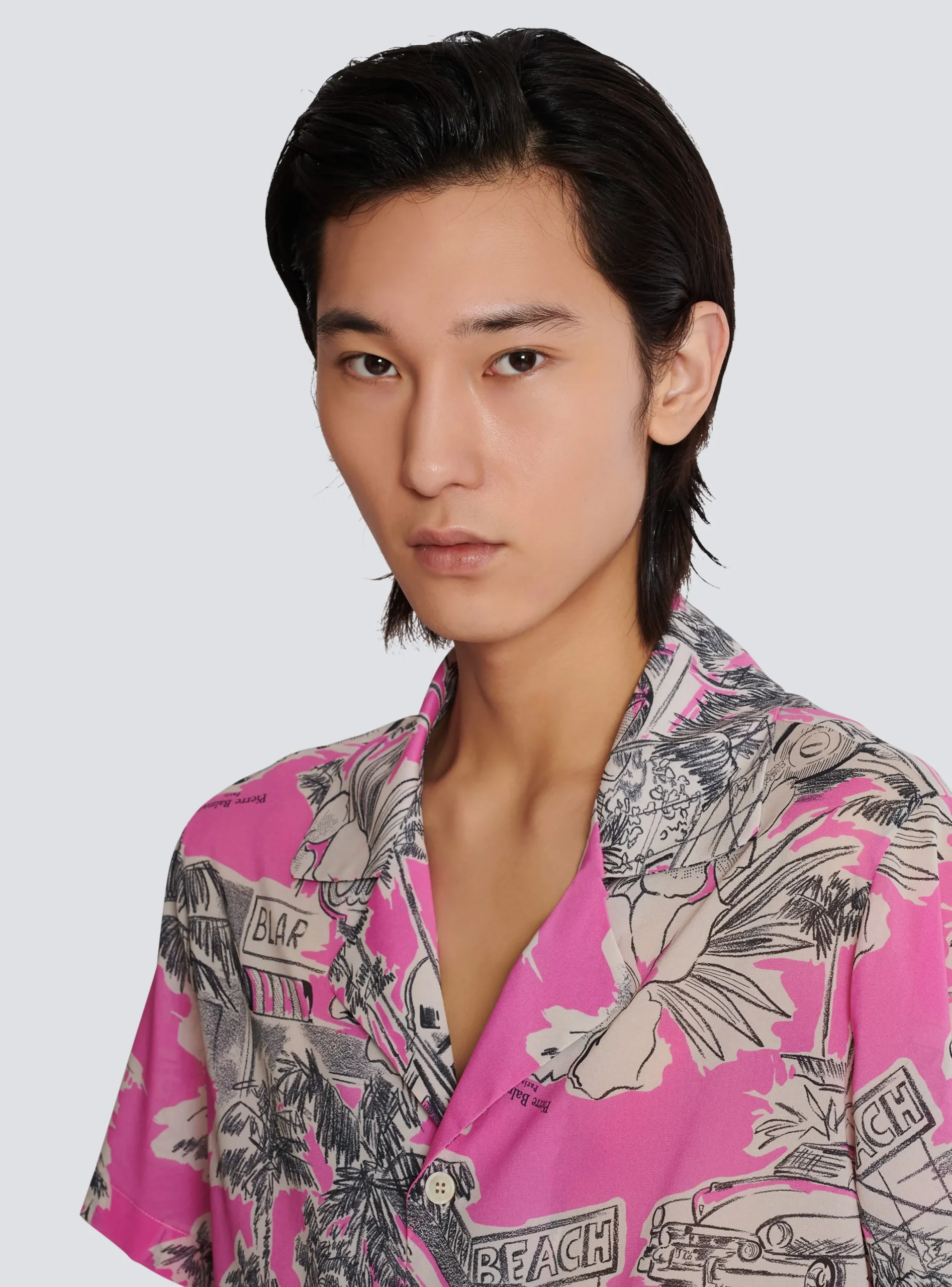 Short-sleeved Silk Pyjama Shirt With Miami Print-Balmain Hot