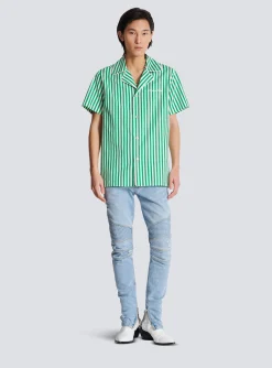 Short-sleeved Striped Cotton Pyjama Shirt-Balmain Sale