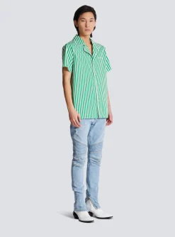 Short-sleeved Striped Cotton Pyjama Shirt-Balmain Sale
