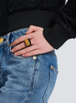 Signature Grid Brass And Enamel Ring-Balmain Sale