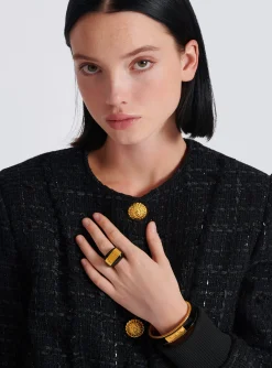 Signature Grid Brass And Enamel Ring-Balmain Sale
