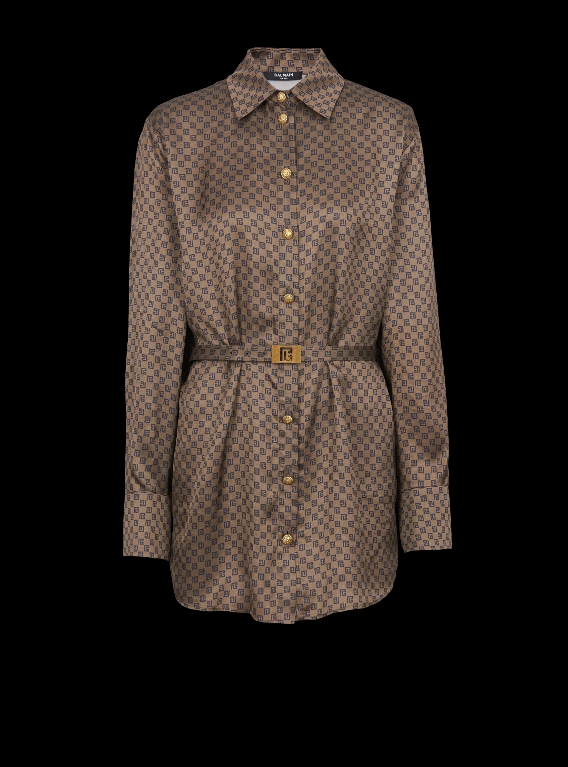 Silk Shirt With A Mini Monogram Print-Balmain Cheap