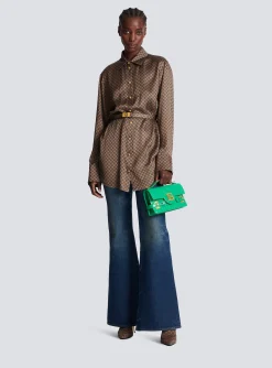 Silk Shirt With A Mini Monogram Print-Balmain Cheap