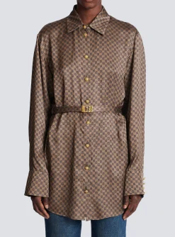 Silk Shirt With A Mini Monogram Print-Balmain Cheap
