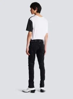 Slim-fit Denim Jeans With Ribbed Details-Balmain Discount