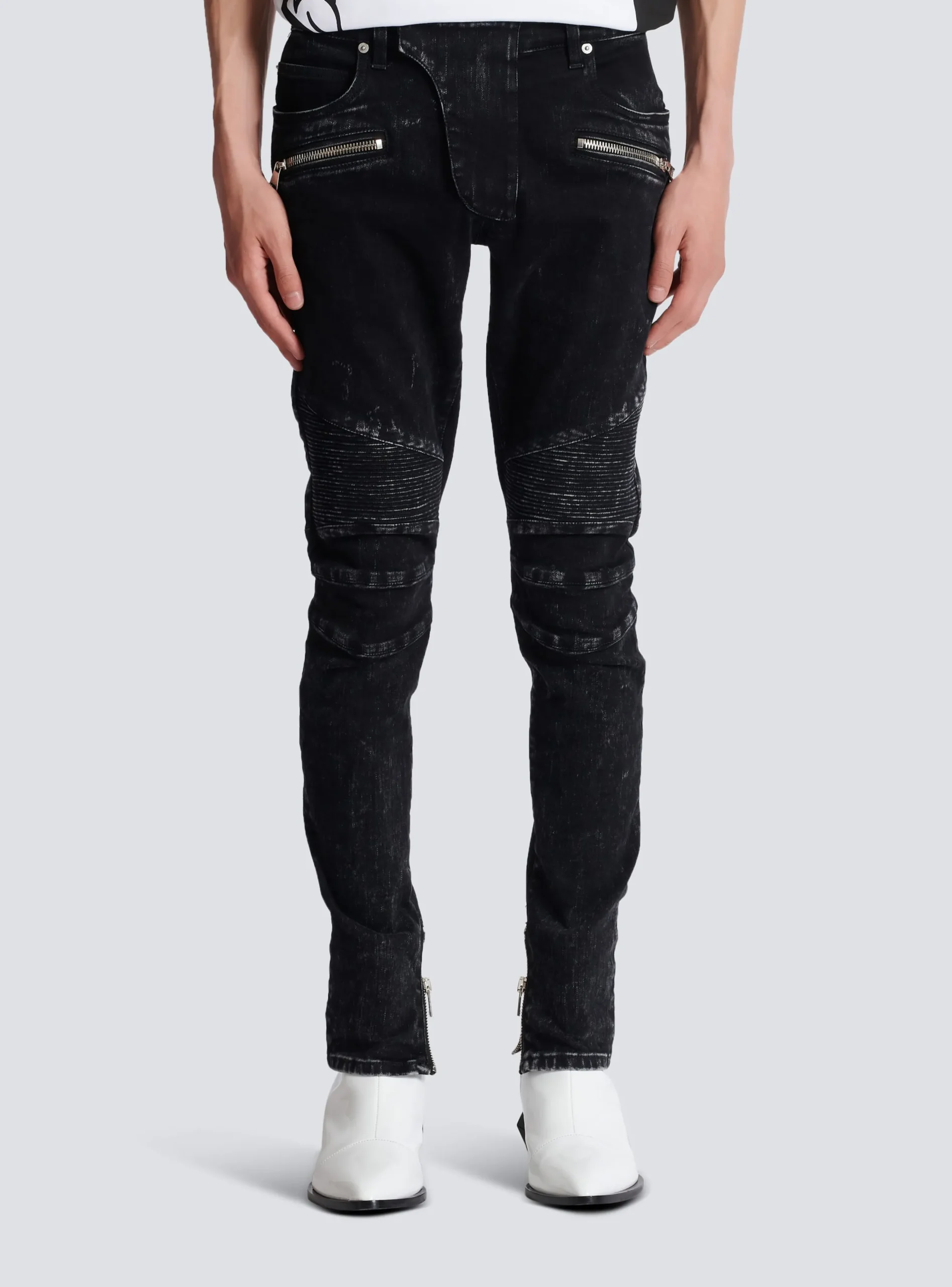 Slim-fit Denim Jeans With Ribbed Details-Balmain Discount