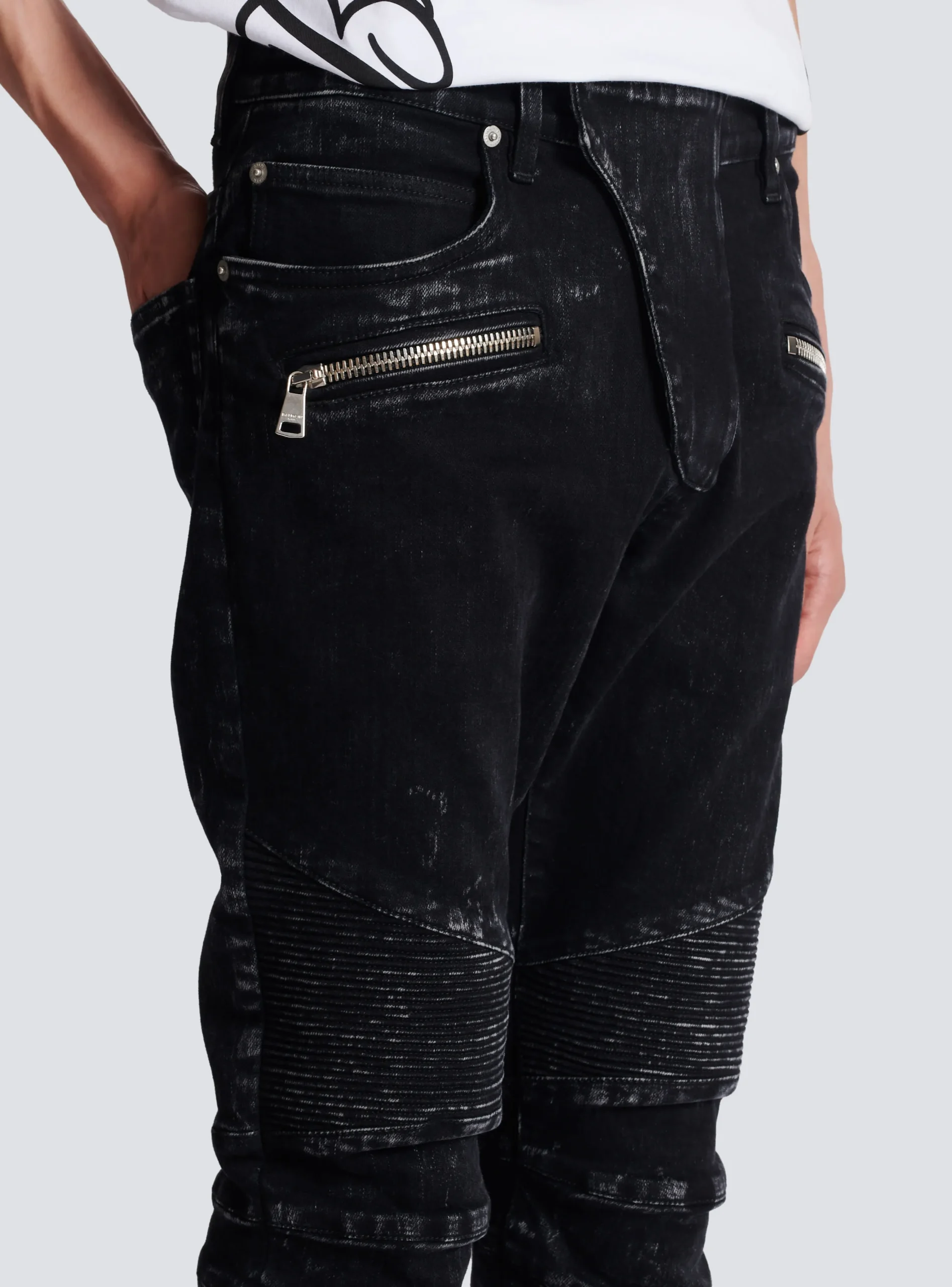 Slim-fit Denim Jeans With Ribbed Details-Balmain Discount