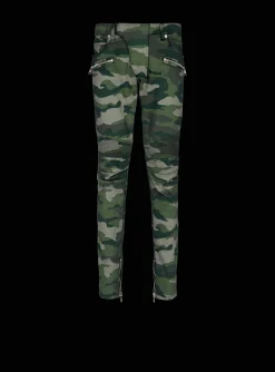 Slim-fit Jeans In Camouflage Denim With Ribbed Details-Balmain Cheap