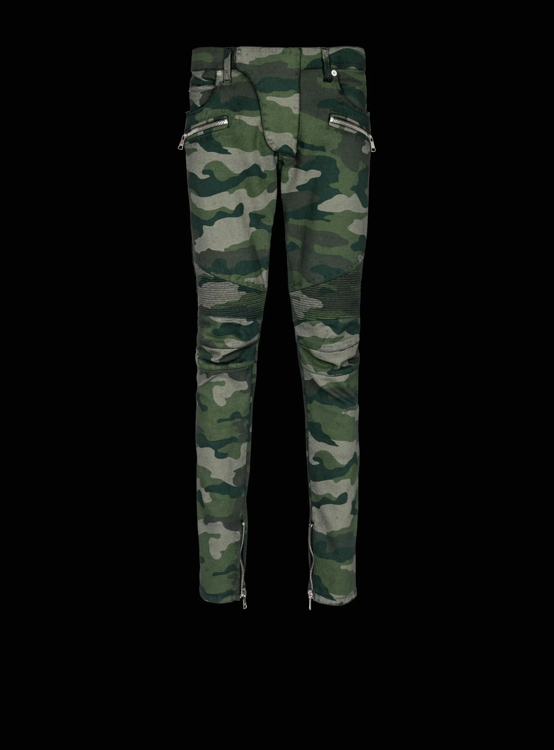 Slim-fit Jeans In Camouflage Denim With Ribbed Details-Balmain Cheap