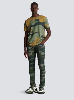 Slim-fit Jeans In Camouflage Denim With Ribbed Details-Balmain Cheap