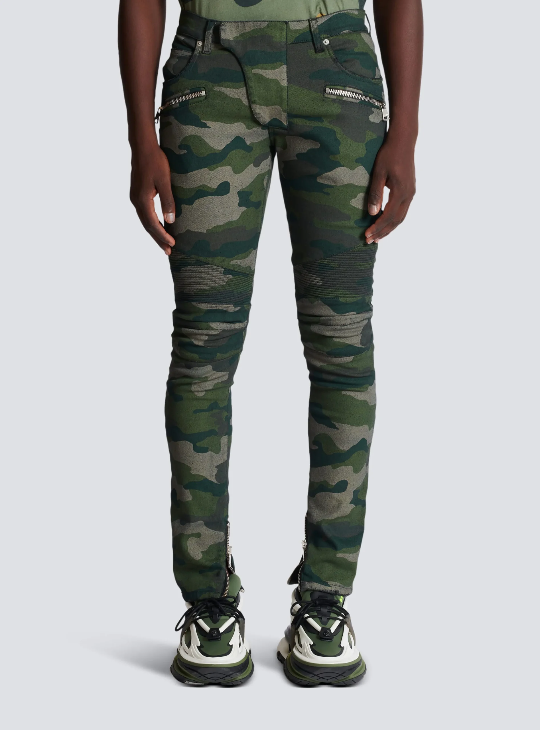 Slim-fit Jeans In Camouflage Denim With Ribbed Details-Balmain Cheap