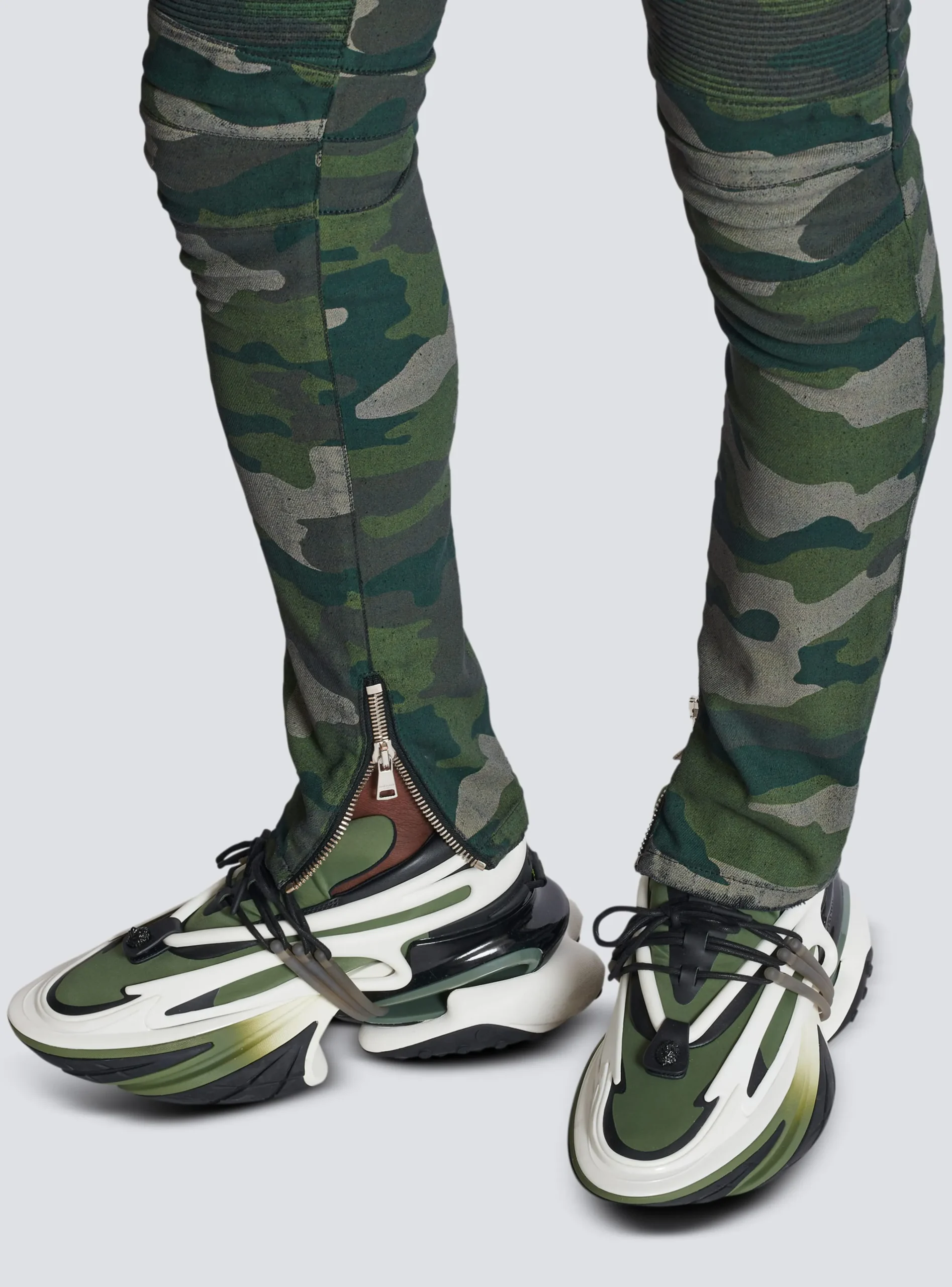 Slim-fit Jeans In Camouflage Denim With Ribbed Details-Balmain Cheap