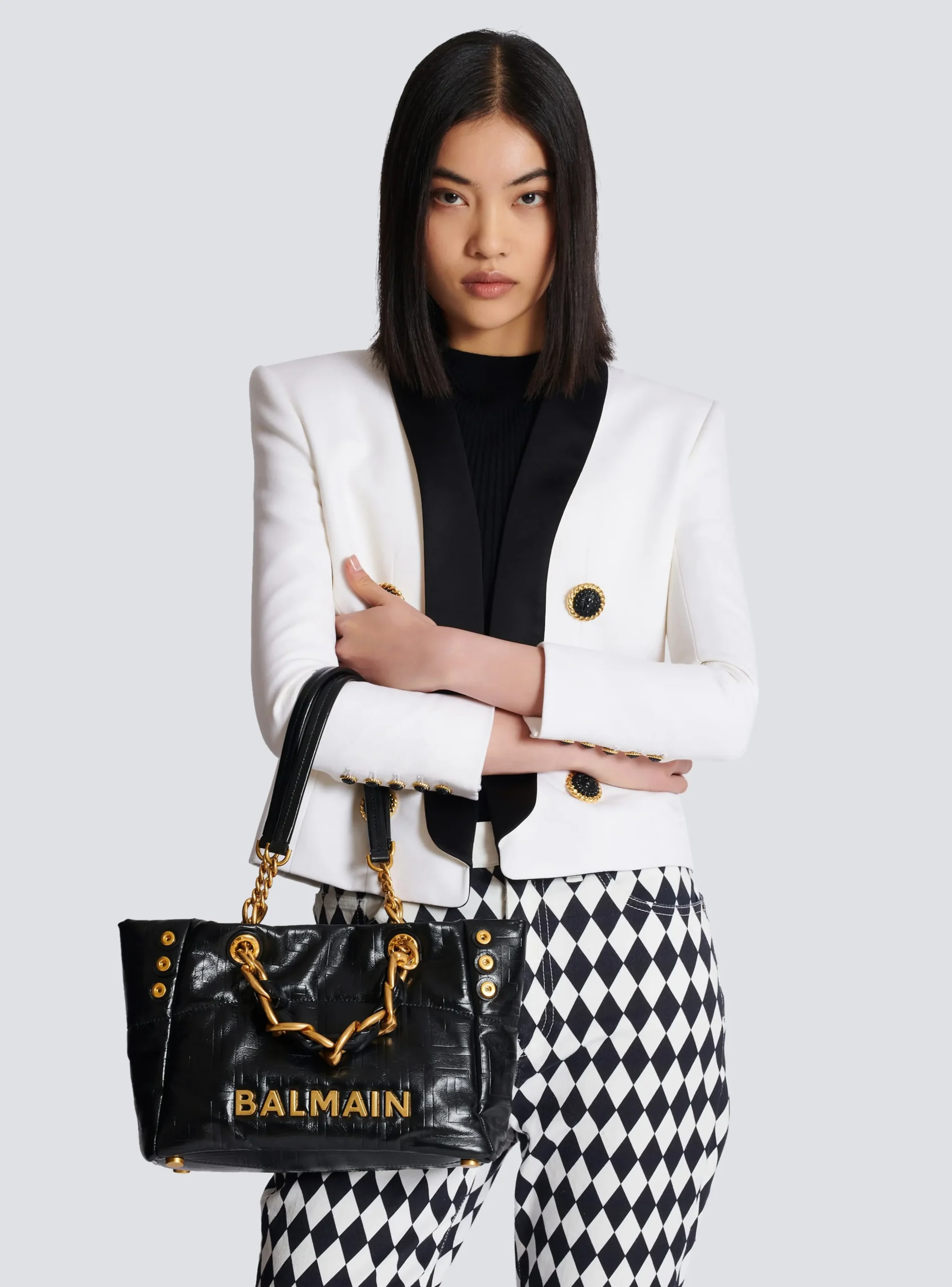 Small 1945 Soft Tote Bag In Crackled Calfskin-Balmain Discount