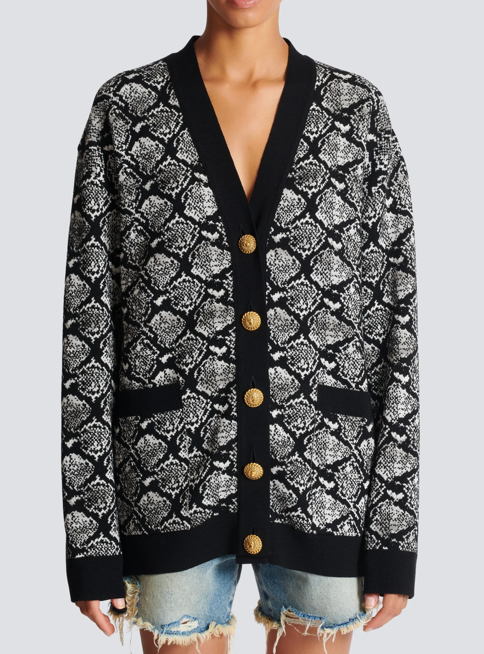 Snakeskin Jacquard Knit Cardigan-Balmain Flash Sale