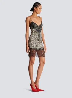 Snakeskin Silk And Lace Spaghetti Strap Dress-Balmain Outlet